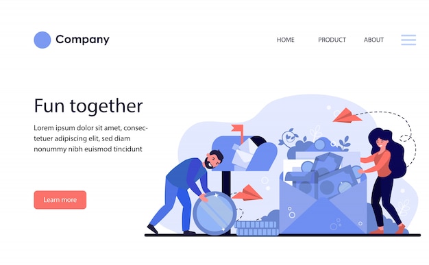 Free Vector man and woman receiving money order. website template or landing page