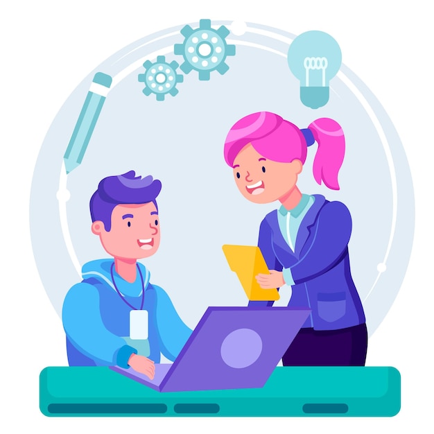 Free Vector man and woman talking internship job concept