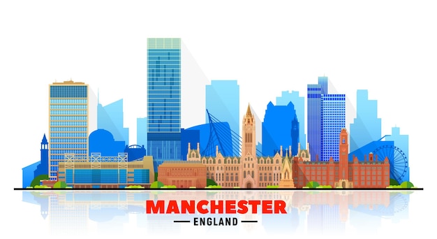 Free Vector manchester england skyline with panorama in white background. vector illustration. business travel and tourism concept with modern buildings. image for banner or web site.