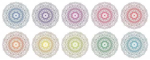 Free Vector mandala design set in many colors