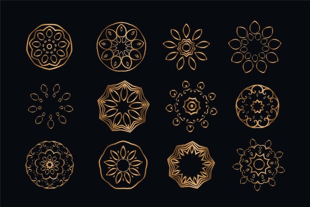 Mandala style decoration elements set of twelve