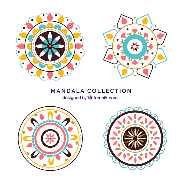 Free Vector mandalas of colors pack in flat design