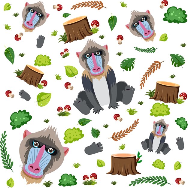 Mandrill cute animal seamless pattern