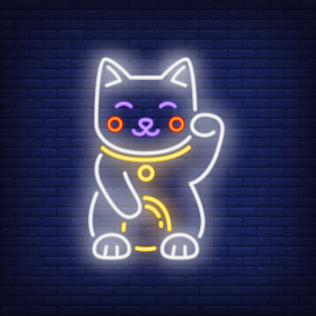 Free vector maneki neko cat neon sign