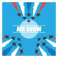 Free vector maneuvers of an fighter planes in the blue sky for air show banner. vector illustration