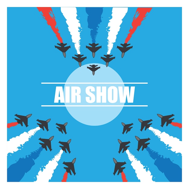 Free Vector maneuvers of an fighter planes in the blue sky for air show banner. vector illustration