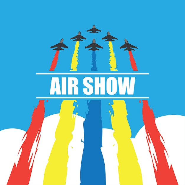 Free Vector maneuvers of an fighter planes in the blue sky for air show banner. vector illustration