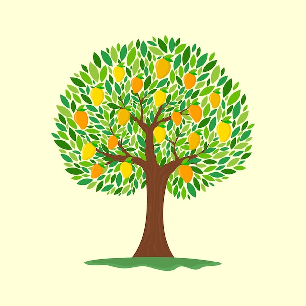 Mango tree flat design illustration with fruits