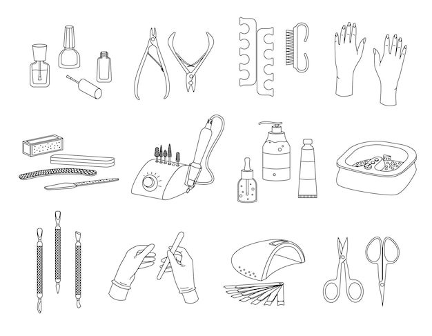 Free vector manicure outline icons collection