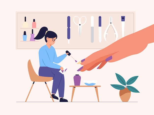 Free vector manicurist applies nail polish of client in a nail salon.