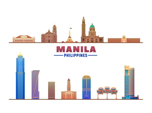 Manila Philippines skyline with panorama in white background Vector Illustration Business travel and tourism concept with modern buildings Image for banner or web site