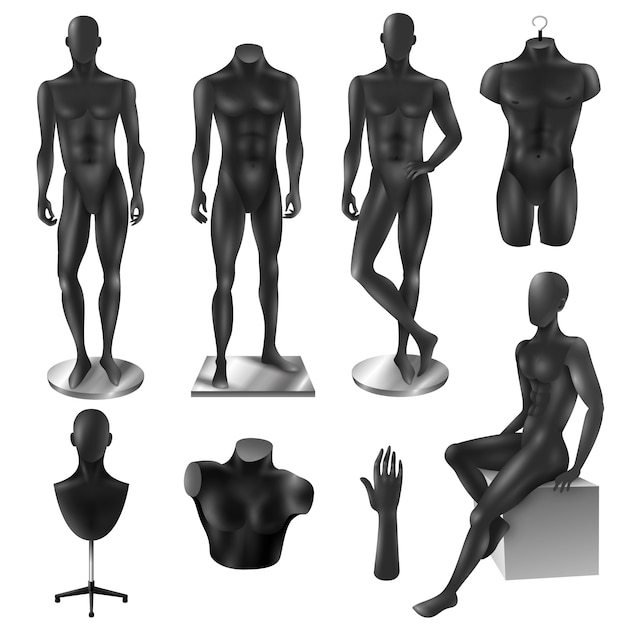 Free Vector mannequins men realistic black image set