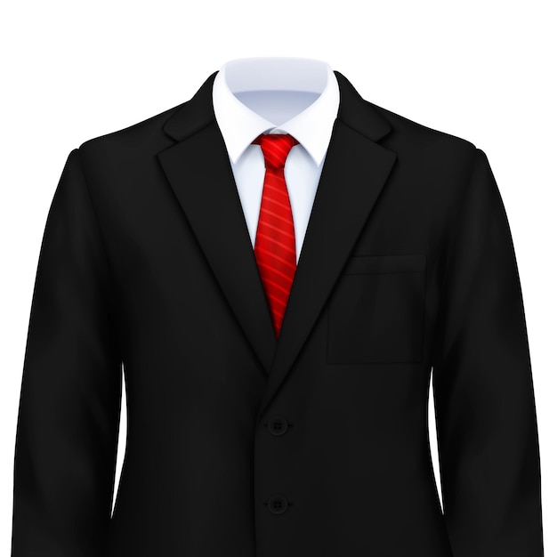 Free vector mans suit realistic composition with smart costume with white shirt tie and jacket