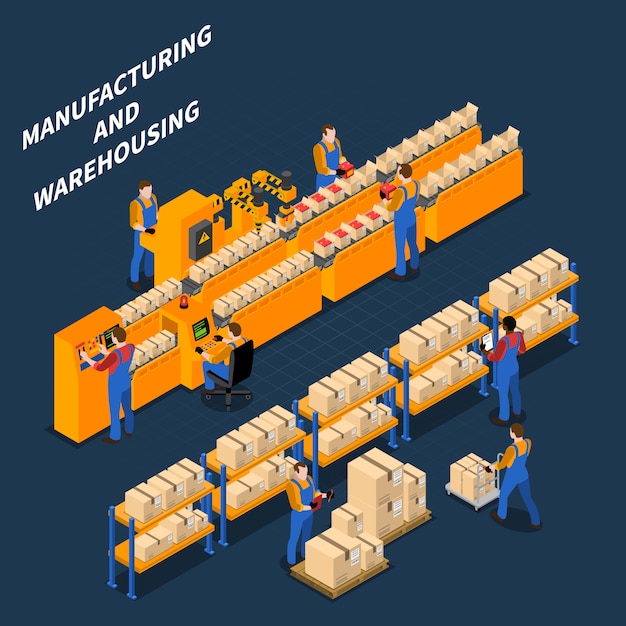 Free vector manufacturing process isometric illustration