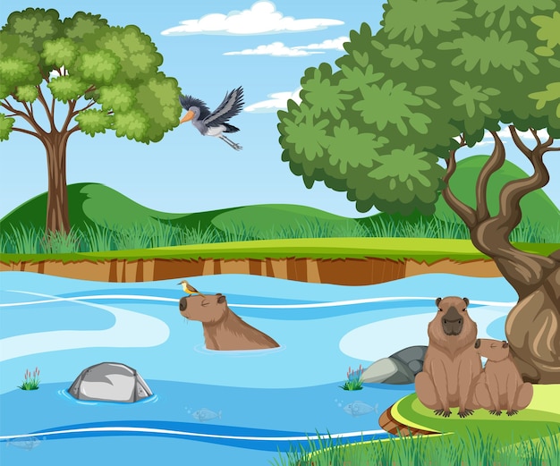 Free Vector many animal next to river