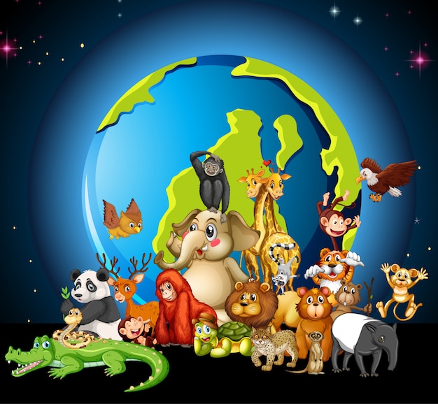 Many animals round the world on white 