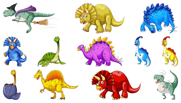 Many dinosaurs on white background