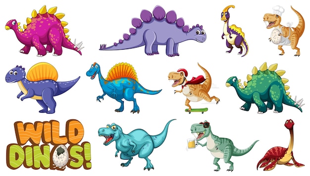 Many dinosaurs on white background