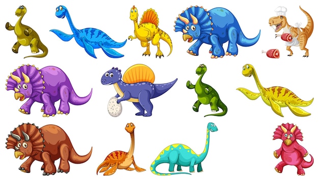 Many dinosaurs on white background