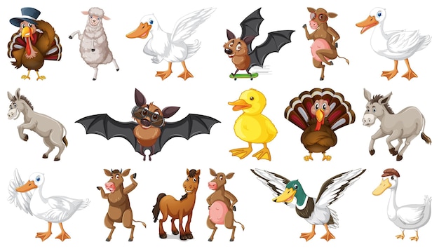 Free vector many farm animals on white background