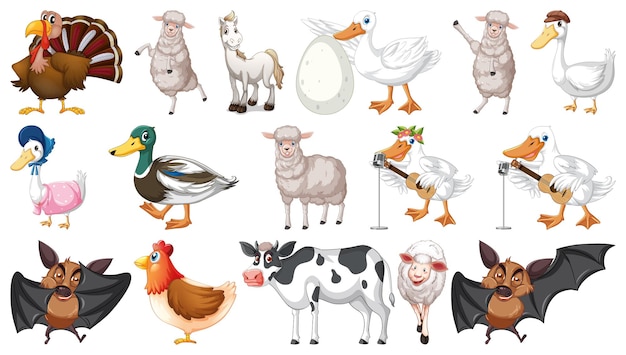 Free Vector many farm animals on white background