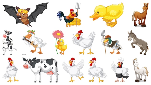 Free Vector many farm animals on white background