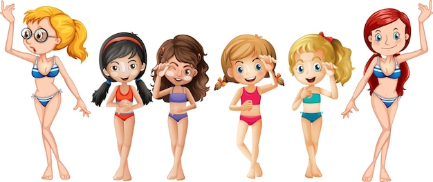 Free Vector many girls wearing bikinis cartoon characters