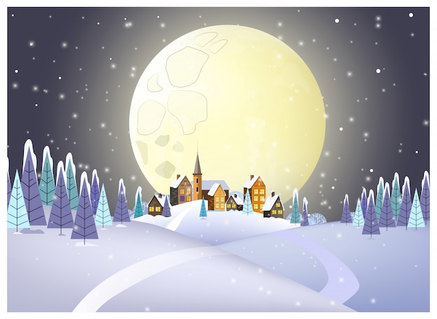 Free Vector many houses against full moon illustration