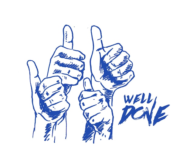 Many people congratulate a winner and holding their thumbs up Hand Drawn Sketch Vector illustration