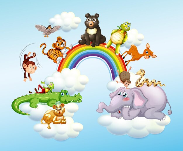 Many wild animals over the rainbow