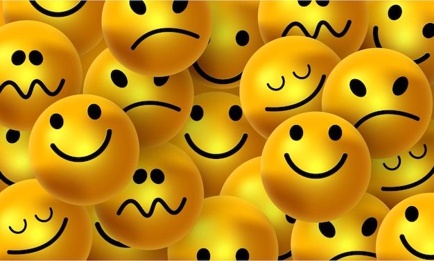 Many yellow balls with smiling faces Social media and communications concept vector background