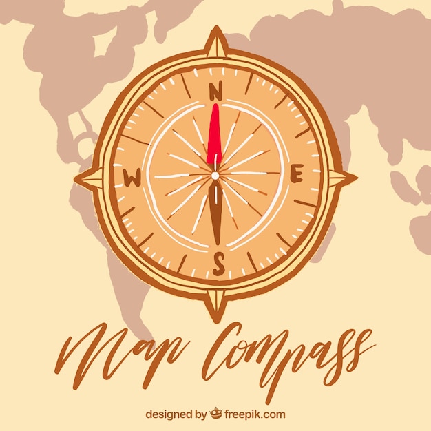 Free vector map compass with world map