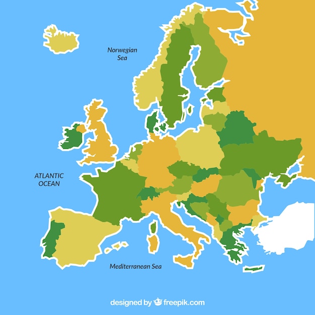 Free Vector map of europe with colors in flat style