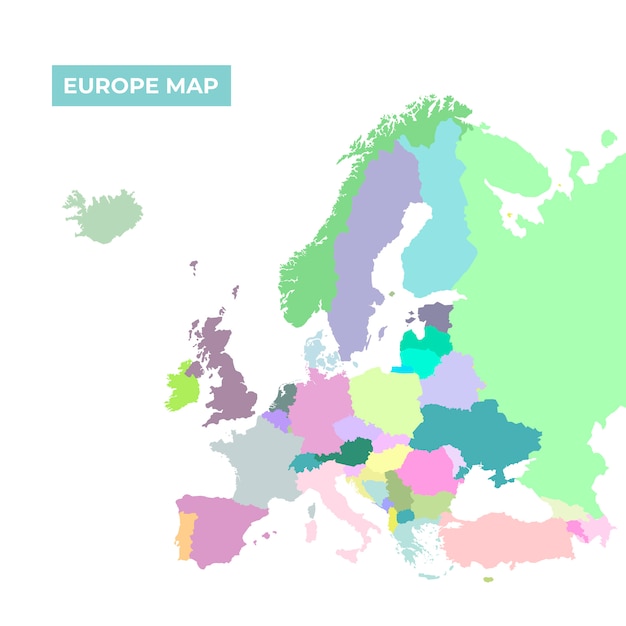 Free vector map of europe with colors in flat style