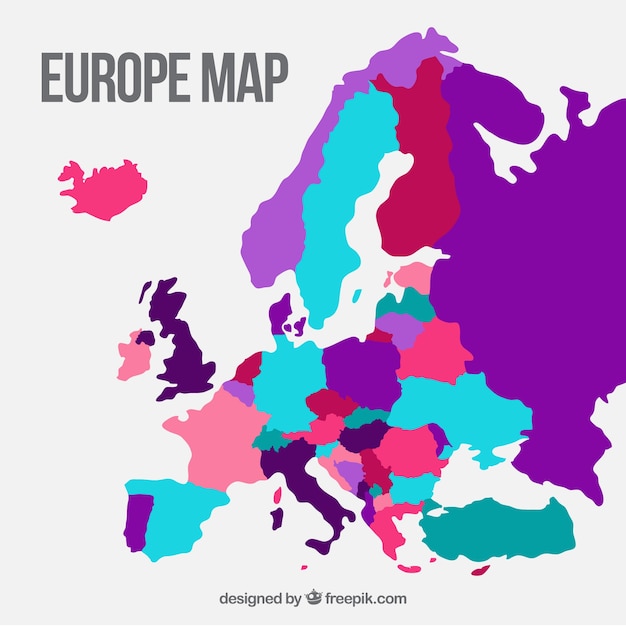 Free vector map of europe with colors in flat style