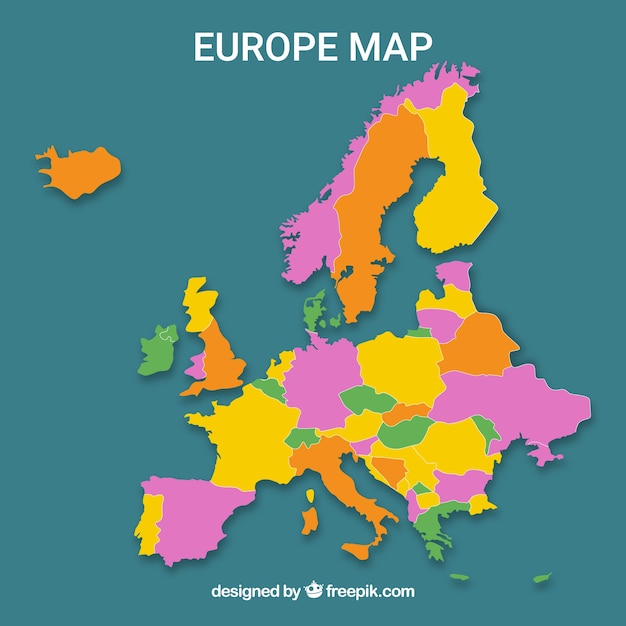 Free vector map of europe with colors in flat style