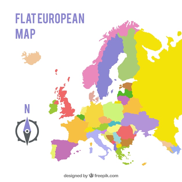 Map of europe with colors in flat style