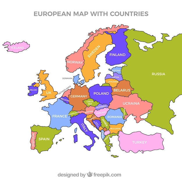 Free Vector map of europe with countries of colors