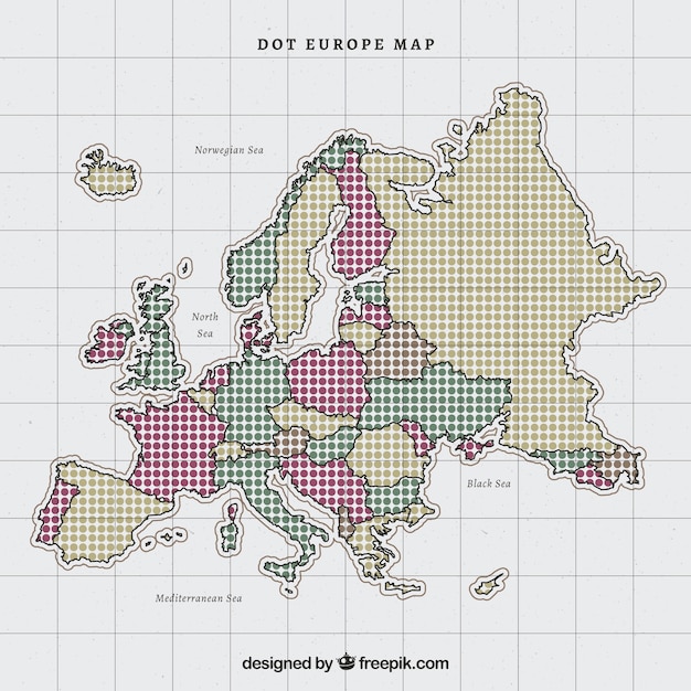 Map of europe with dots in flat style