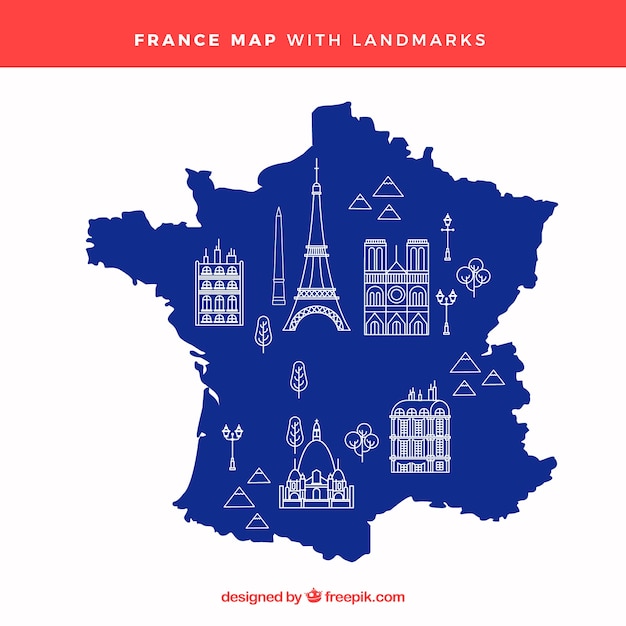 Free Vector map of france with landmarks