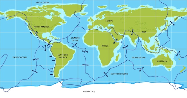 Free Vector map of tectonic plates and boundaries