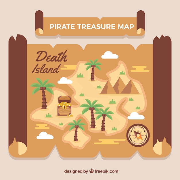 Free Vector map with palm trees and pirate treasure