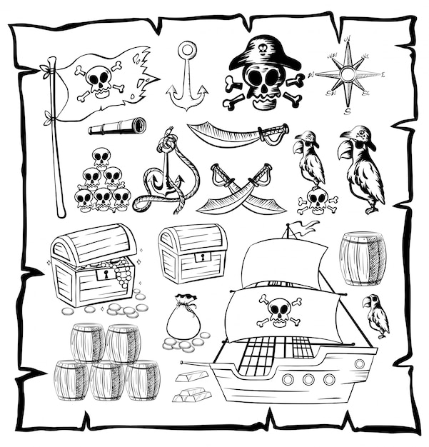 Map with pirate symbols