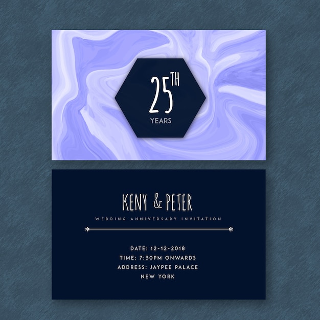 Free Vector marble textured 25th wedding anniversary cards