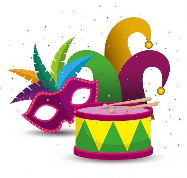 Mardi gras celebration with mask and party hat