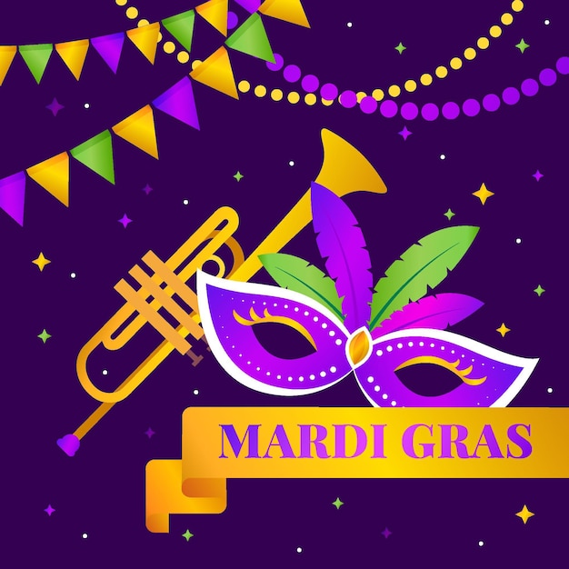 Mardi gras event with mask flat design