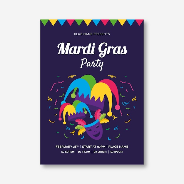 Free Vector mardi gras party poster flyer template