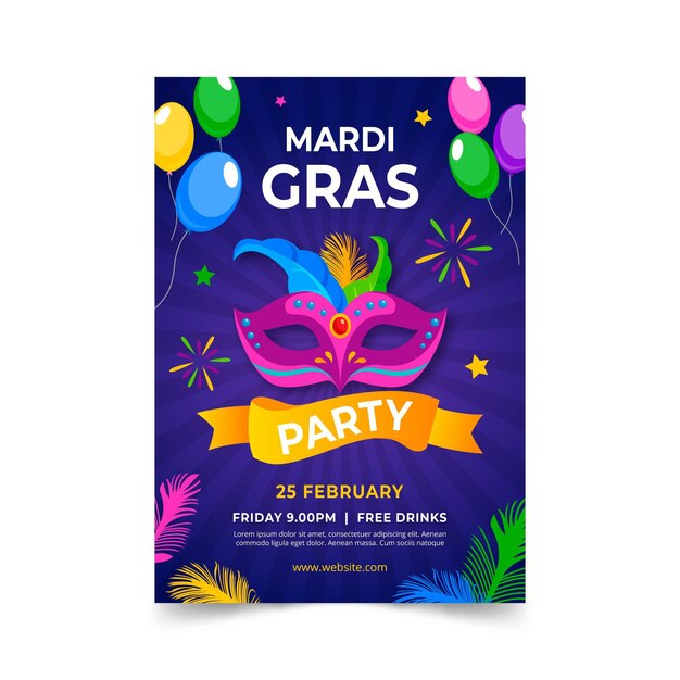 Mardi gras poster template in flat design