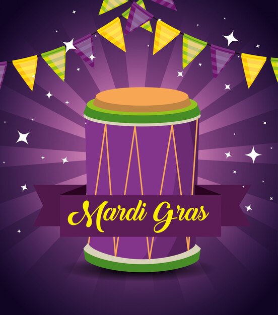 Mardi gras with party decoration and drum