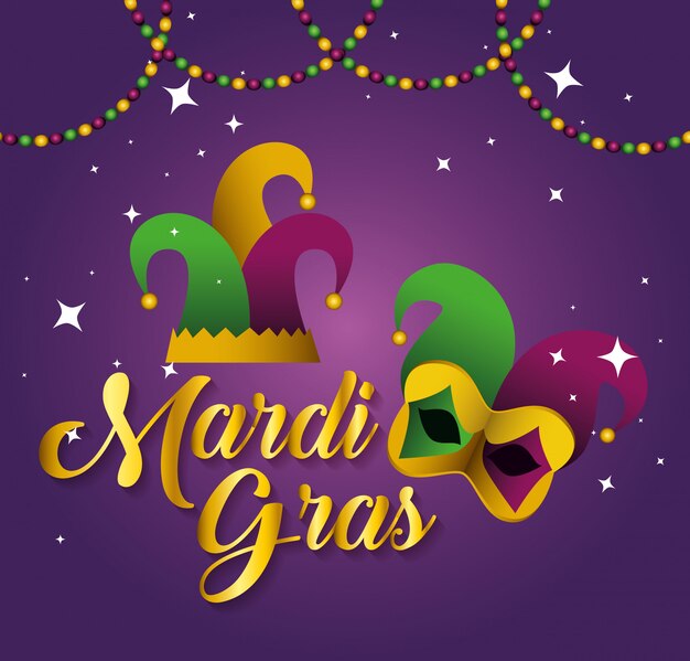 Mardi gras with party hat and mask